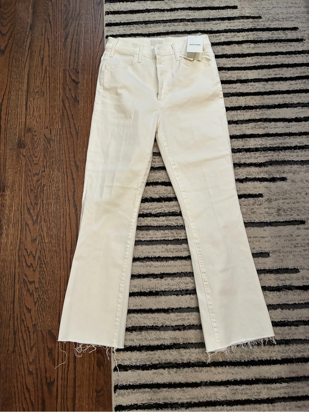 NWT MOTHER The Hustler Off-White High-Rise Crop Flare Jeans